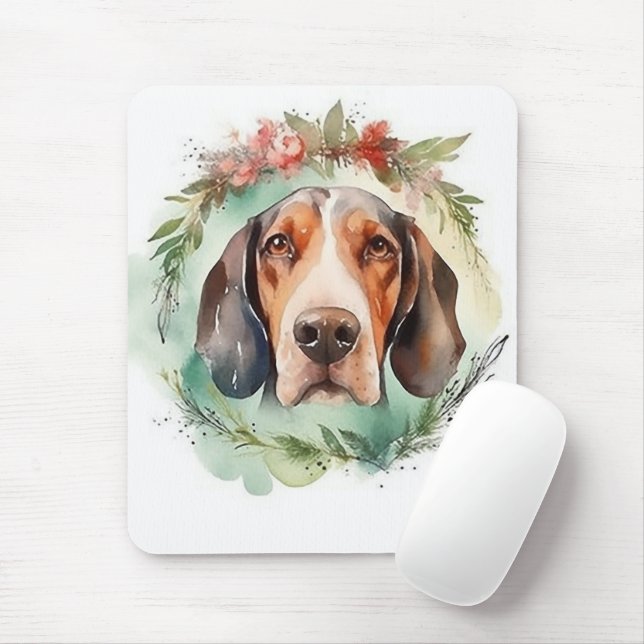 Tapis De Souris Couronne de Noël festive Treeing Walker Pup (Avec souris)