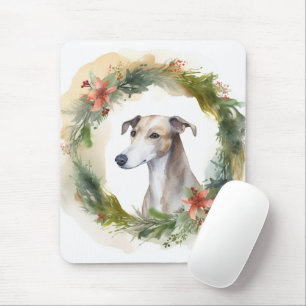 Tapis De Souris Couronne de Noël Greyhound Puppy Festif