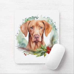 Tapis De Souris Couronne de Noël Vizsla Fête de Chien Joyeux