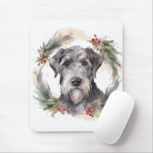 Tapis De Souris Couronne de Noël Wolfhound Fête de Chien Festive