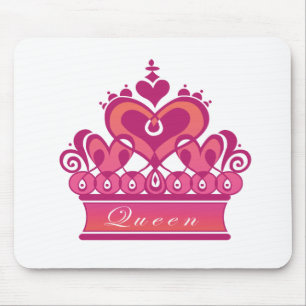 Tapis De Souris Couronne Royale des reines roses avec les coeurs