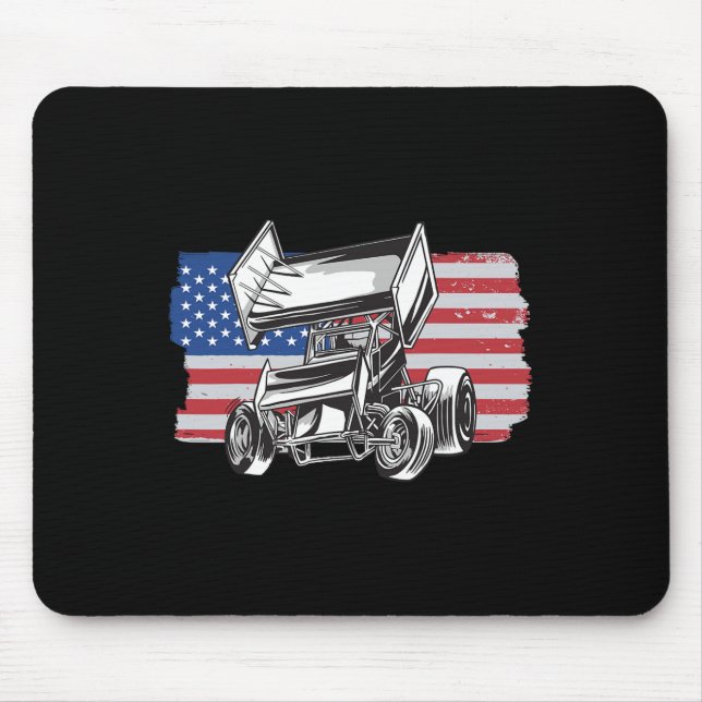 Tapis De Souris Course de Sprint Car Drapeau Usa  (Devant)