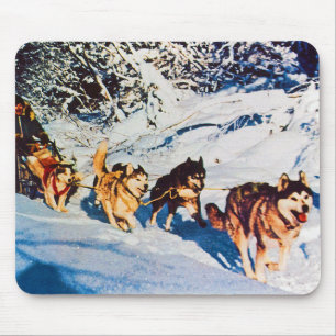 Tapis De Souris Course de traîneau vintage Malamute esquimau d'Ala