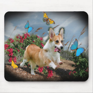 Tapis De Souris Courses de corgi avec des papillons