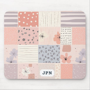 Tapis De Souris Courtepoint Patchwork Floral Pastel en Rose et Ble