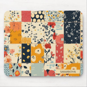 Tapis De Souris Courtepoint Patchwork Floral Vibrant aux Tons Chau
