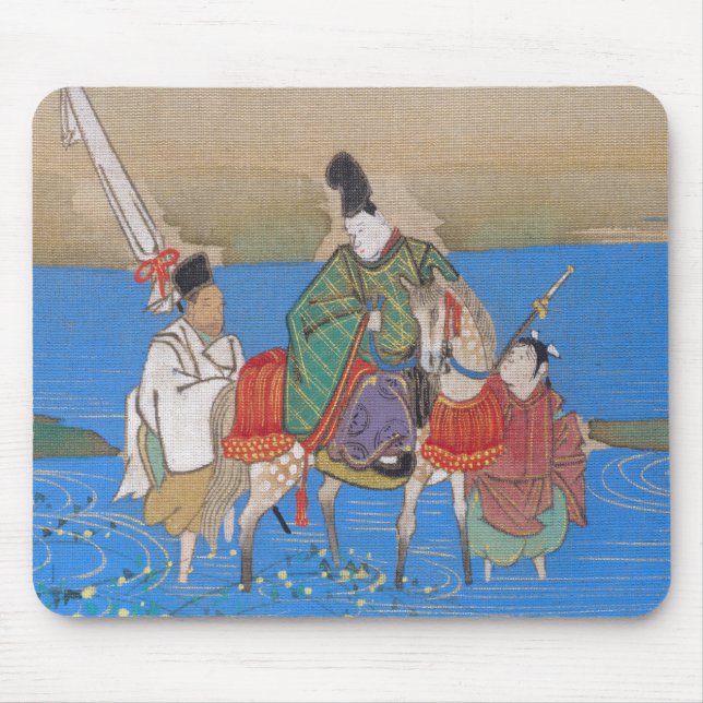 Tapis De Souris Courtisan masculin traversant à cheval la rivière (Devant)