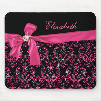 Tapis De Souris Coutume rose noire élégante d'arc de diamant de
