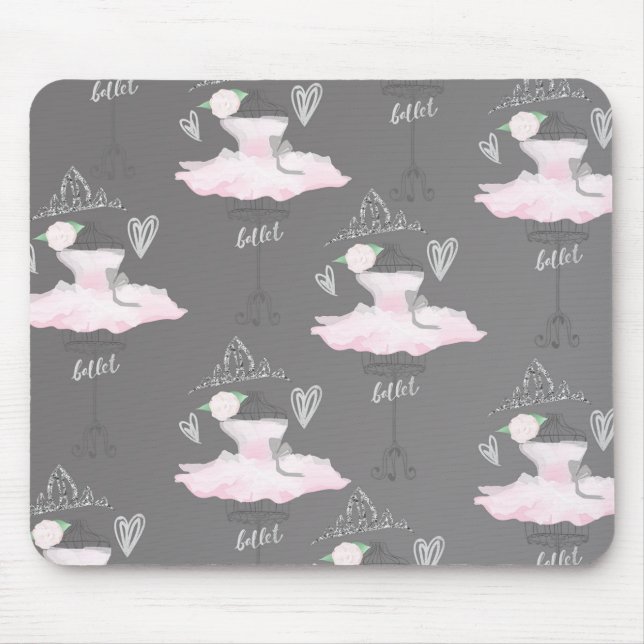 Tapis De Souris Couture rose et gris Ballerina Girls Whimsical mig (Devant)