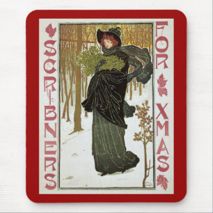 Tapis De Souris Couverture Art Nouveau vintage de Noël de Scribner