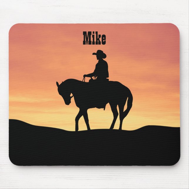 Tapis De Souris Cow-boy à cheval au coucher du soleil (Devant)