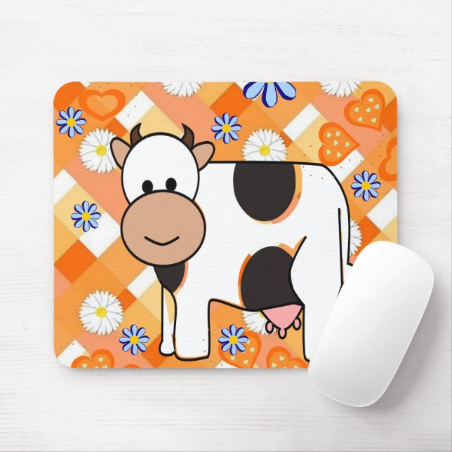 Tapis De Souris Cow Chevron Blue Flowers  Mouse Pad! Mouse Pad (Avec souris)
