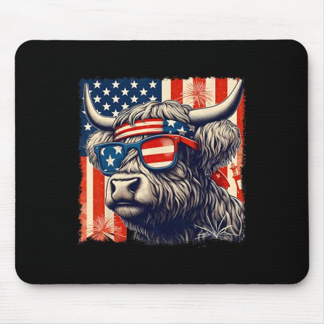 Tapis De Souris Cow Sungles drapeau américain 4 juillet fermier (Devant)