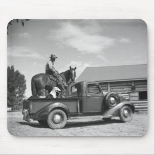Tapis De Souris Cowboy avec le cheval dans un camion