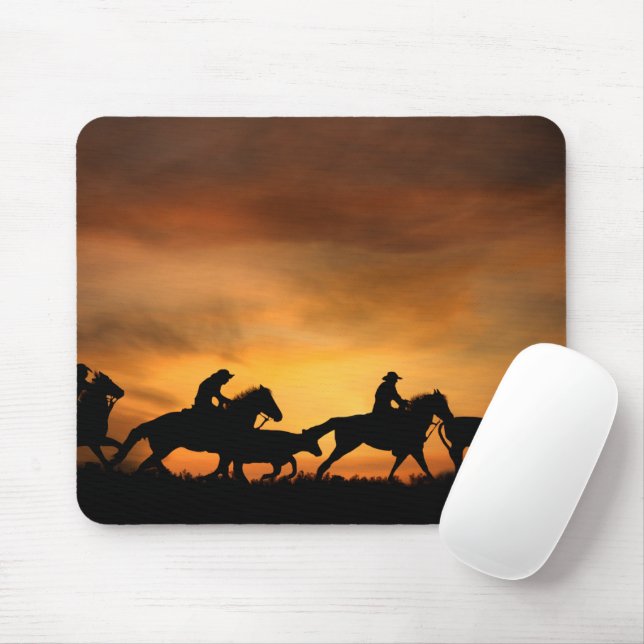 Tapis De Souris Cowboy Cattle Drive Pays Ouest (Avec souris)