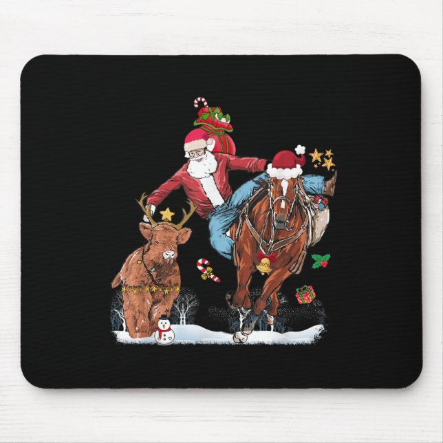 Tapis De Souris Cowboy Santa Bulldogging Western Cowboy Xmas Funny (Devant)
