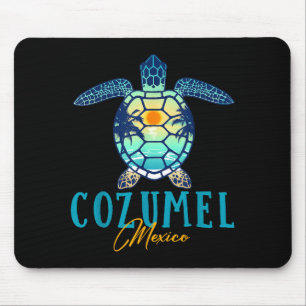 Tapis De Souris Cozumel Mexique Tortue de mer Palmier Coucher de s