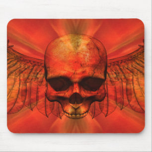 Tapis De Souris Crâne à ailes par éclat d'orange rougeâtre