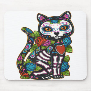 Tapis De Souris Crâne à sucre de chat Mexique Calavera Dia De Los