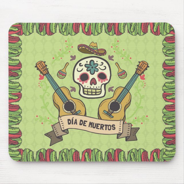Tapis De Souris Crâne à sucre et guitares Dia de Muertos | Tapis d (Devant)