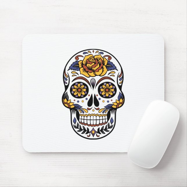 Tapis De Souris Crâne à sucre rose jaune (Avec souris)
