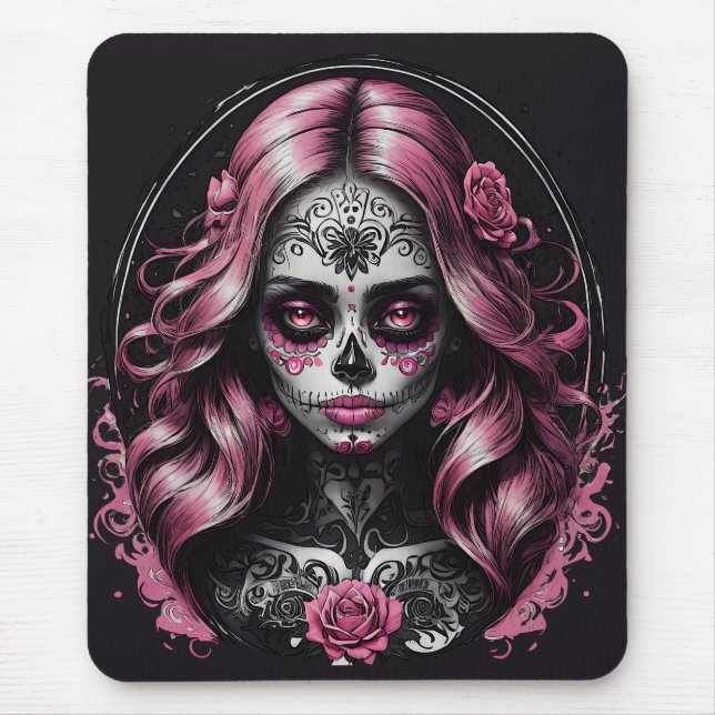 Tapis De Souris Crâne à sucre rose no 2 Mousepad (Devant)