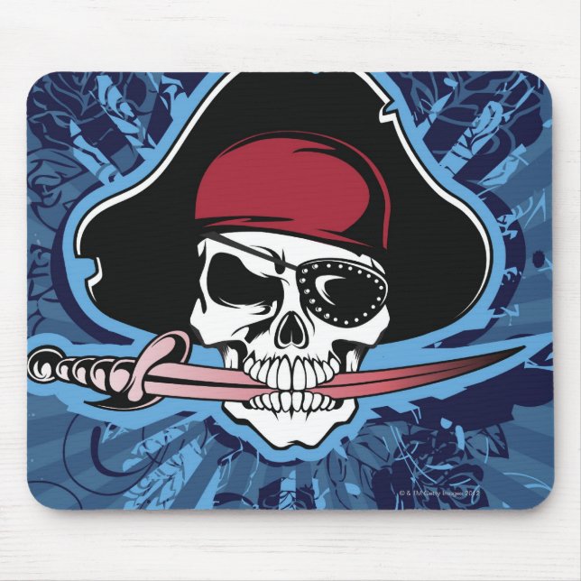 Tapis De Souris Crâne avec casquette, oeil et épée de pirate (Devant)