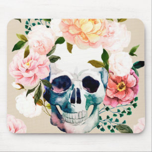 Tapis De Souris Crâne avec fleurs, panier de souris Pastels