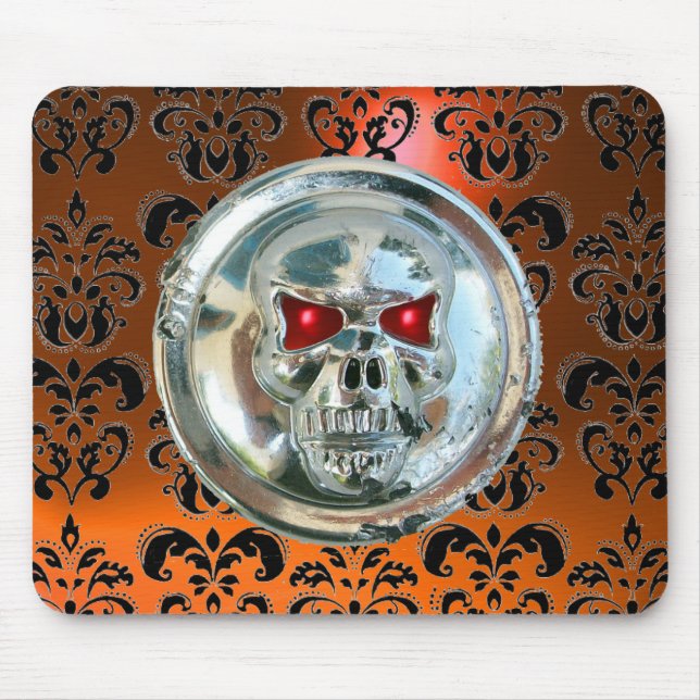 Tapis De Souris CRÂNE CHROME, Damas, Agate Orange (Devant)