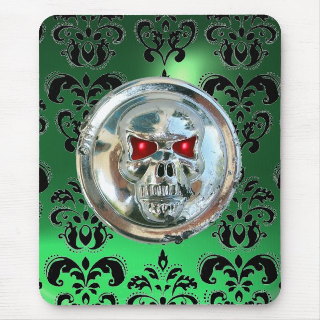 Tapis De Souris CRÂNE CHROME, Damas, Jade Vert (Devant)