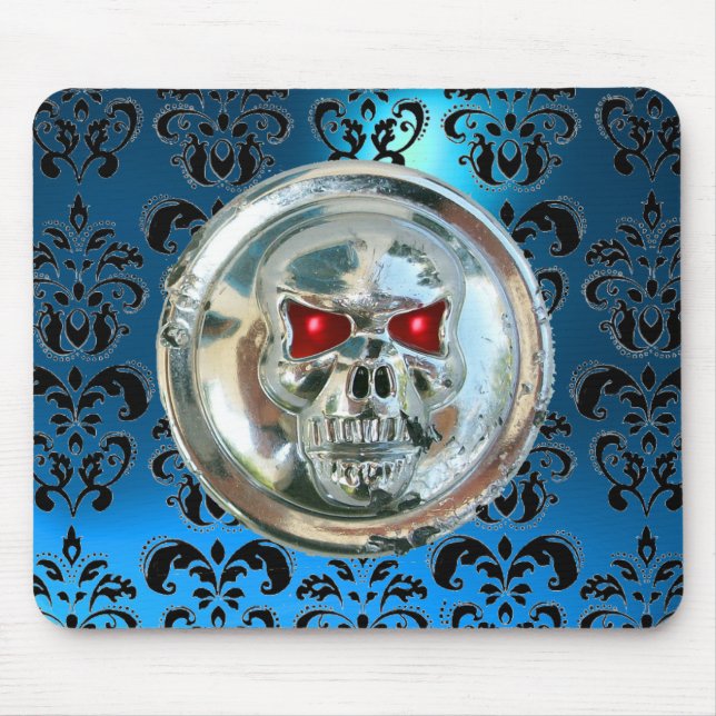 Tapis De Souris CRÂNE CHROME, Damas, Saphir Bleu (Devant)