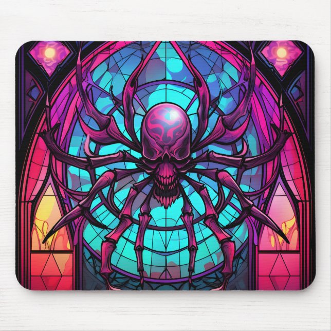 Tapis De Souris Crâne d'araignée en vitrail gothique (Devant)