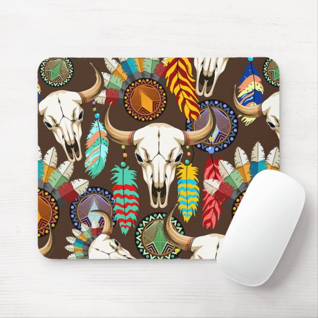 Tapis De Souris Crâne de buffle emblème amérindien (Avec souris)