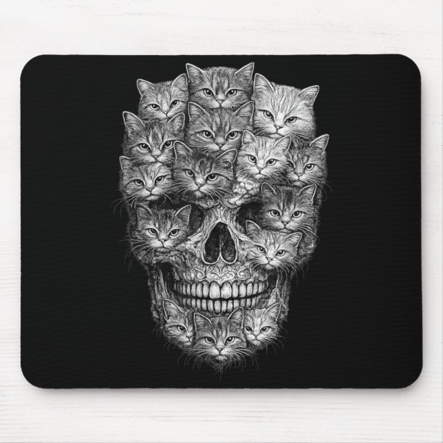 Tapis De Souris Crâne de Chat en Chats Squelette Gothique de Chat  (Devant)
