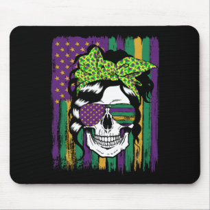 Tapis De Souris Crâne de Mardi Gras Femmes Tête et Verres Carnaval