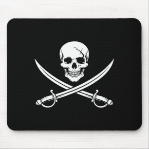 Tapis De Souris Crâne de pirate et os croisés épée croisée jolly r