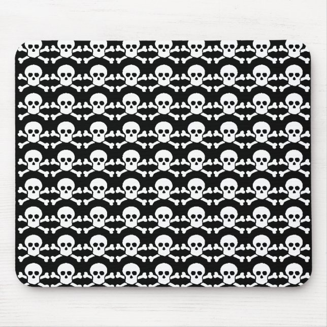 Tapis De Souris crâne de pirate noir et blanc (Devant)