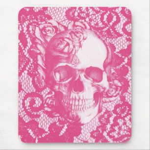 Tapis De Souris Crâne de rose de rose de Bubblegum sur la dentell