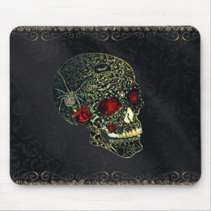 Tapis De Souris Crâne de Spider Strass & Roses Glam Filigrane Goth