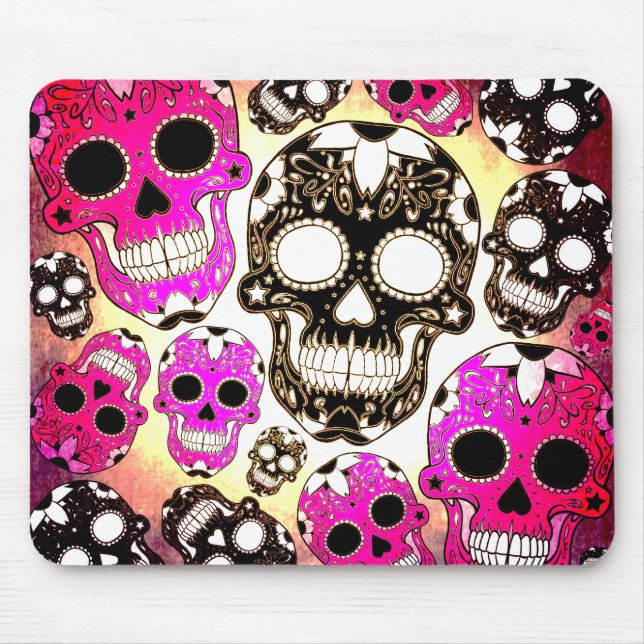 Tapis De Souris Crâne de sucre noir rose grunge mousepad (Devant)