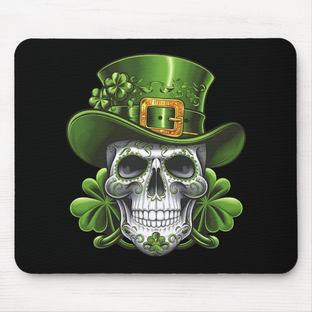 Tapis De Souris Crâne de sucre Saint-Patrick Shamrock (Devant)