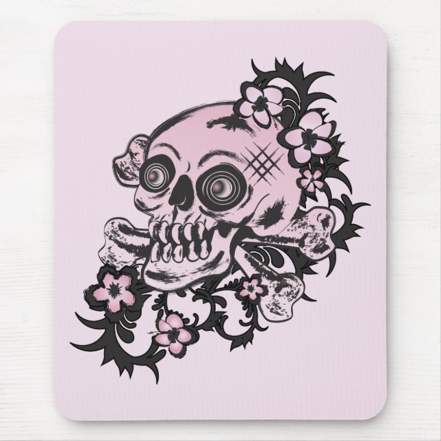Tapis De Souris Crâne de tatouage rose (Devant)