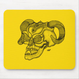 Tapis De Souris Crâne Diable tête Noir et Jaune Design