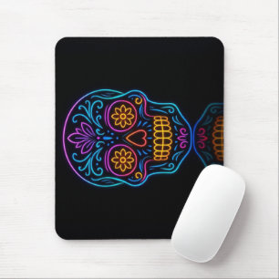 Tapis De Souris Crâne en sucre néon noir/bienvenue jour des morts