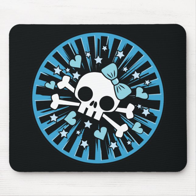 Tapis De Souris Crâne et os croisés mignons - Bleu (Devant)