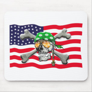 Tapis De Souris Crâne et os croisés USA American Pirate