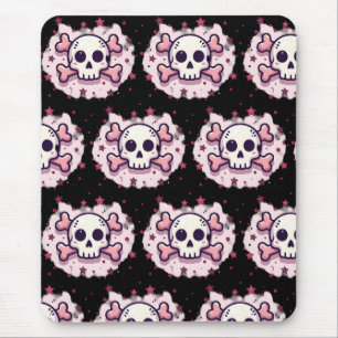 Tapis De Souris Crâne et Os en Rose Pastel