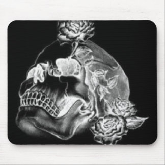 Tapis De Souris Crâne et roses Mousepad noir