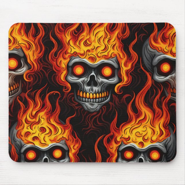 Tapis De Souris Crâne flamme conception gothique tatouage roche et (Devant)