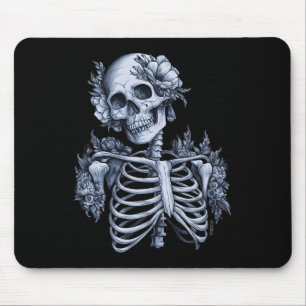Tapis De Souris Crâne Floral de Squelette Halloween Gothique Occul